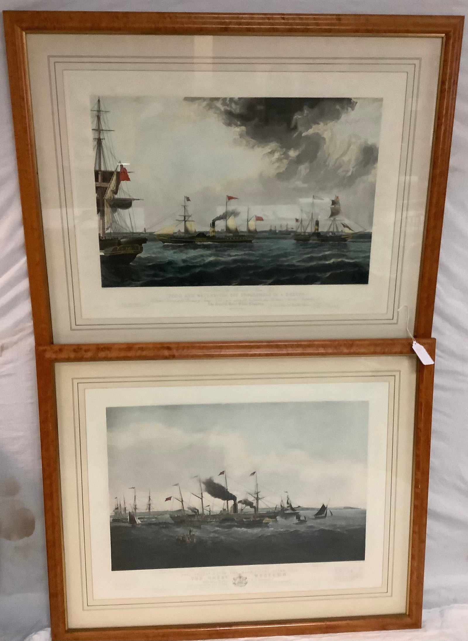 2 Large Color Prints of Sailing Ships in Birdseye Frames - 33" x 40": 2 Large Color Prints of Sailing Ships in Birdseye Frames - 33" x 40"