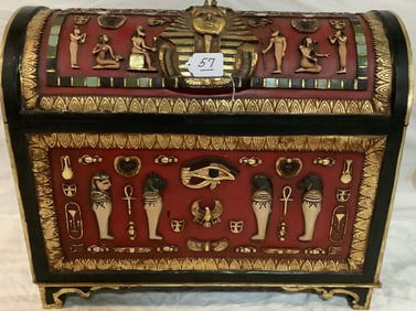 31" Carved and Paint Decorated Pharoah's Trunk
