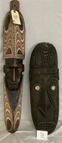 2 Early Carved Wooden Masks 24" and 34" - 10 lbs