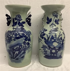 Pr. of 17" Blue and White Porcelain Vases 10 lbs