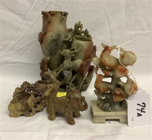 4 Pc Lot of Carved Soapstone Largest - 8" - 6lbs