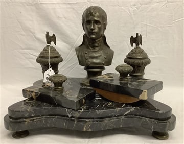Bronze and Marble Napoleonic Desk Set
