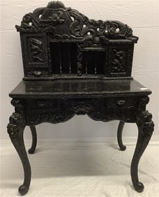 2 Part Carved Ebonized Japanese Desk 36" w x 23"d x 54"h