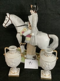Neundorf "Napolean" and two 6"English Porcelain Urns