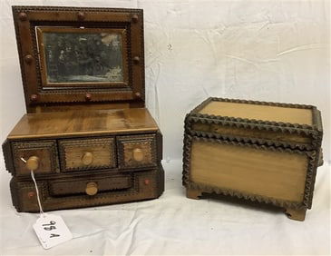 2 Vintage Tramp Art Boxes