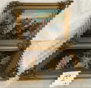 Pr. of 19th Cent Paintings on Board 11" x 14" overall - 3 lbs