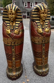 2 Decorated Sarcophagus Cabinets 75"h - 150+ lbs