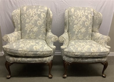 Pr of Beautifully Upholstered Wing Chairs
