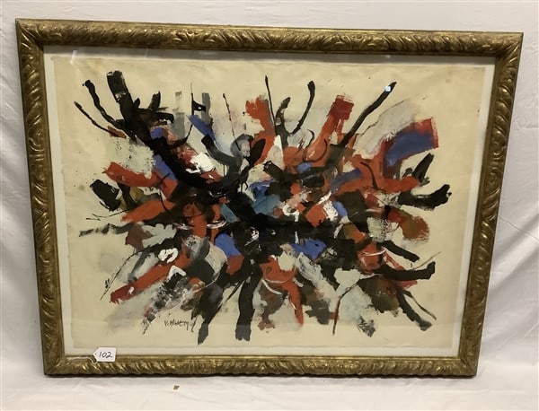 Framed Abstract Signed John Von Wicht '59 45" x 58": Framed Abstract Signed John Von Wicht '59 45" x 58"