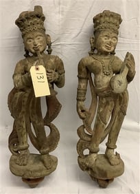 Pr of 25" Antique Tibetan Carvings
