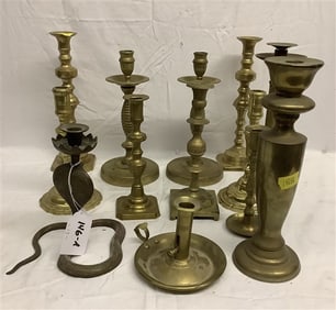 Terrific lot of 13 Brass Candlesticks 15 lbs