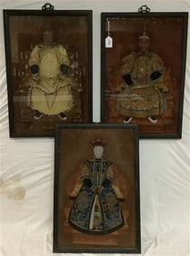 3 Chinese Reverse Painted Ancestral Plaques - 22" x 33"