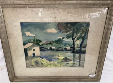 Large ca. 1950s Framed Watercolor Signed lower Left - 34" x 40"