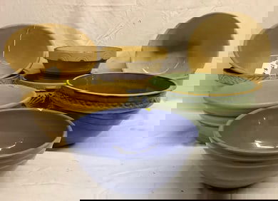 9 Antique Yellowware Bowls 25 lbs