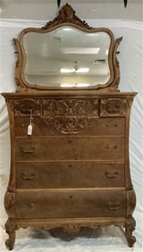 ca. 1900 7 Drawer Birdseye Chest with Mirror
