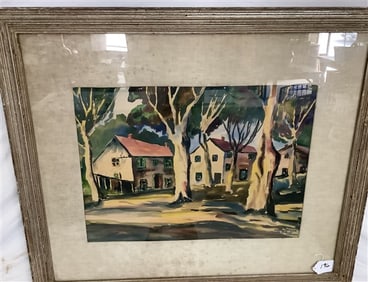 Large Framed Country French Watercolor 34" x 40"