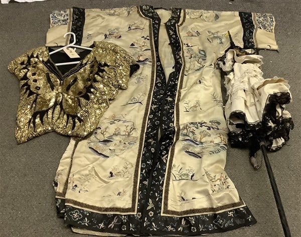 Silk Kimono (As Found) Lame Jacket and Parasol: Silk Kimono (As Found) Lame Jacket and Parasol