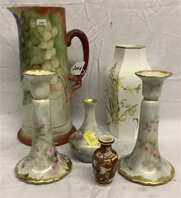 6 hand painted Porcelains Pitcher - 11"h