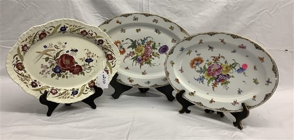 3 Fine 18" Porcelain Platters - 2 Dresden, 1 Wedgewood: 3 Fine 18" Porcelain Platters - 2 Dresden, 1 Wedgewood