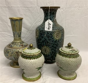 4 Pc lot of Cloisonne' - 6" Large vase - 13"