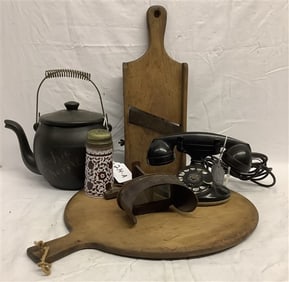 Woodenware, Vintage Telephone, and viewer