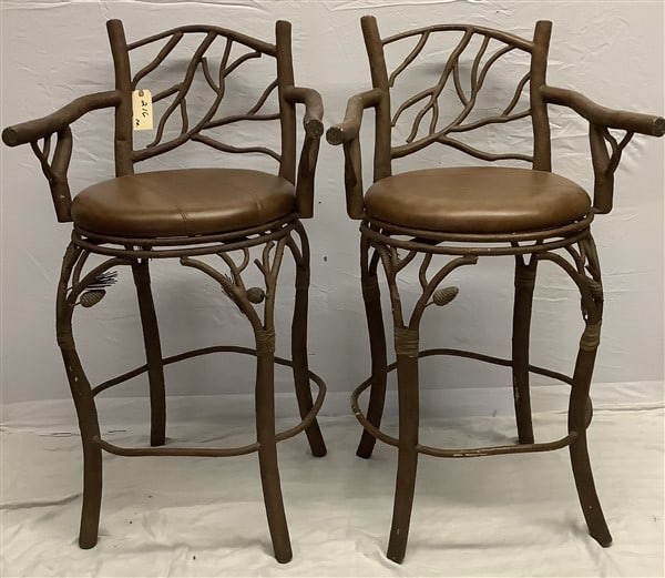 Pr. of Iron and Leather Counter Stools: Pr. of Iron and Leather Counter Stools