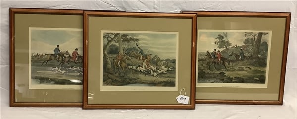 3 Framed English Hunting Prints 22" x 25"
