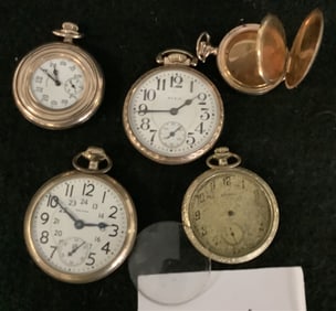 4 Pocket Watches and 1 Watch Case