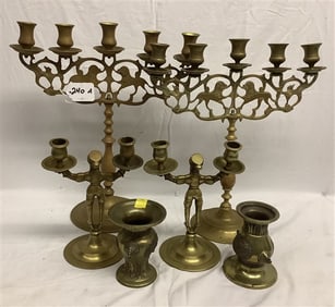 Candlesticks and Garnitures in Brass