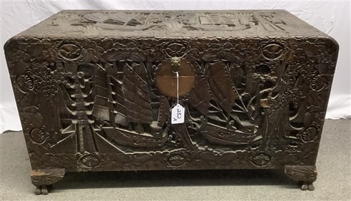 Heavily Carved 41" Oriental Storage Box 40 lbs