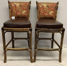 Pr. of Bamboo and Leather Stools