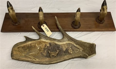 Carved Moose Antler and Hoof Rack