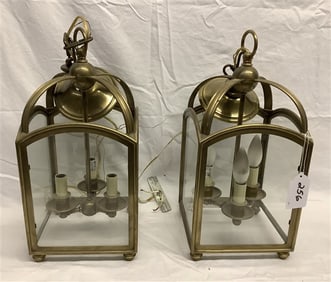 Pr. of 18" Brass and Glass Fixtures