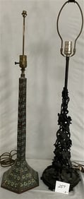 2 Lamps, Iron and Cloisonne 33" and 35"