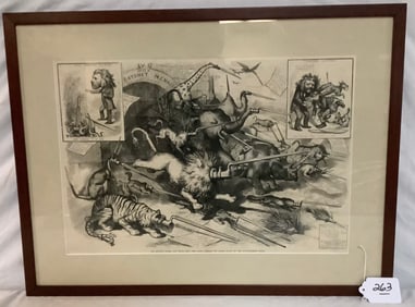 Framed Satirical Black and White Political Print 20" x 27"