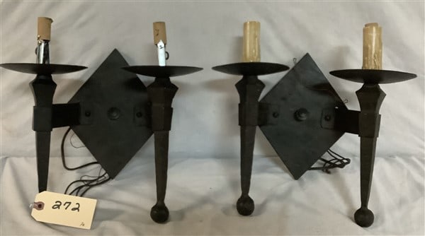 Pr. of 13" Arte De Mexico Metal 2 Arm Sconces 10 lbs: Pr. of 13" Arte De Mexico Metal 2 Arm Sconces 10 lbs