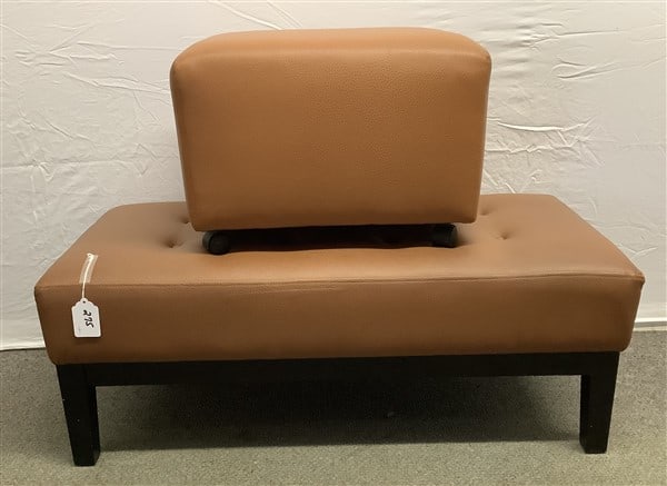 42" Tufted "Leathered Bench" and Roling Footstool: 42" Tufted "Leathered Bench" and Roling Footstool