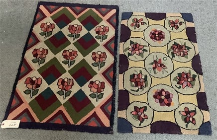 2 Vintage Hooked Rugs - approx 2' x 3'