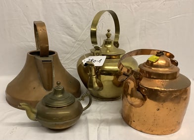 4 Brass/Copper Tea Pots