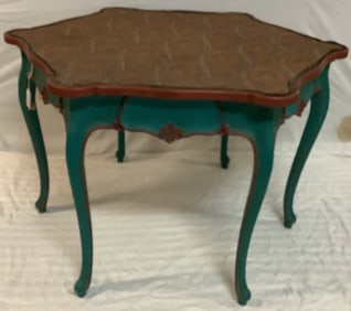 Painted Hexagonal Table with Paisley Fabric Top