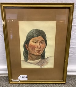 Framed Native American Watercolor Signed Lower Right - 17" x 22"