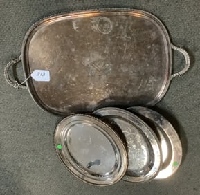 4 Large Silver Plate Trays Largest - 17" x 28"