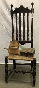Early Barrister Back Chair, Cheese Grater and Metal Clad Box