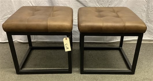 Pr of Metal and "Leathered" Seats 19" sq x 17"h