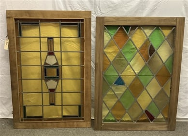 2 Framed Stained Glass Panels approx 29" x 43"