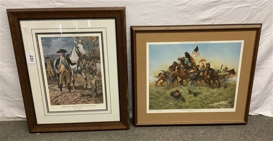 2 Framed Prints - Washington and Custer