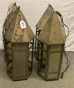 Four 30" Gothic metal Fixtures ca 1920's 25 lbs