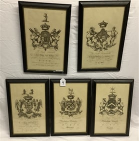 5 Framed Antique "Coat of Arms" Prints - 14" x 21"