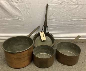 4 Vintage Copper Pots and Pans - 50 lbs