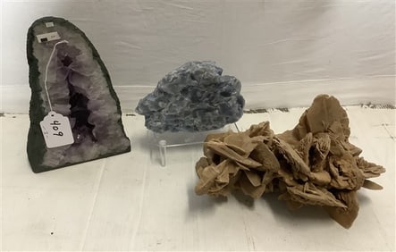 3 Quartz, Amethyst, and Dusty Rose Geodes Largest - 11"h